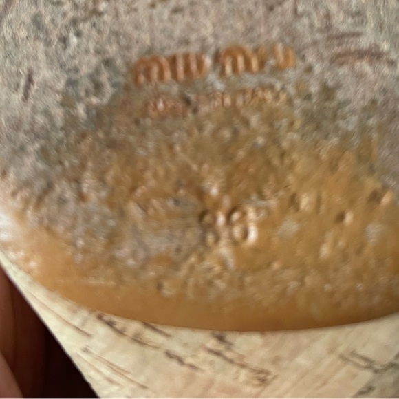 miu miu Platform Sandal Double Ankle Leather Buckle Cork Block Heel - Picture 7 of 8